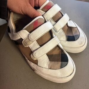 Burberry Kids White and Brown Plaid Sneakers